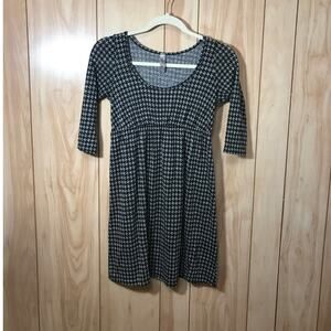 Ophelia Vintage Houndstooth Scoop Neck 3/4 Sleeve A-line Midi Dress S